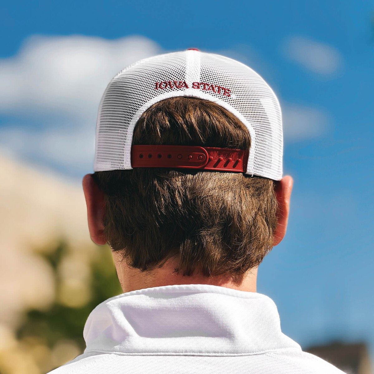 back of Nike I-State Fanwear 2025 Cardinal Snapback Hat